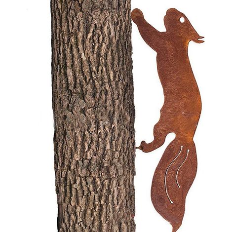 Statue Ecureuil - Décoration Jardin Métal - Finition Patine Rouille Naturelle - 30 cm - Extérieur