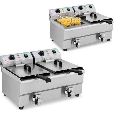 Freidora eléctrica doble con grifo 230 V 2 x 3000 W 2 x 10 L