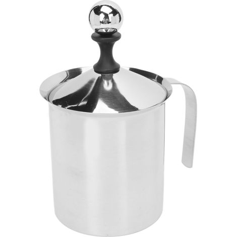 Manueller Milchaufschäumer, Edelstahl 304, doppelwandig, gebürstet, 800 ml Fassungsvermögen, breiter Griff, Kaffeeaufschäumer (1/5)