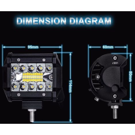 Projecteur LED 60W 10800LM étanche IP67 – Feux antibrouillard pour véhicule hors route – Aluminium aviation – Durée de vie 50000h