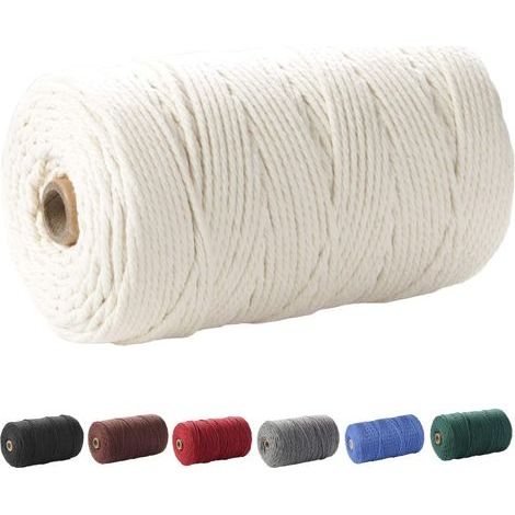 Cordon en macramé, 3 mm x 220 m (environ 200 m) Corde douce non teintée en coton 100% naturel pour la fabrication artisanale de suspensions murales pour plantes, beige (1/5)