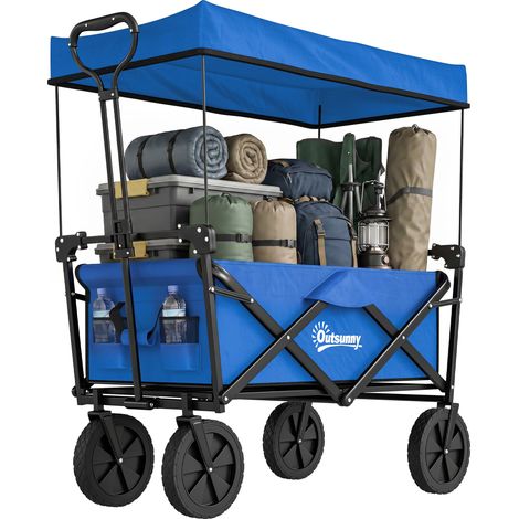 Chariot pliant bleu, auvent amovible poignée ajustable longueur angle sac transport charge 100 kg (1/5)