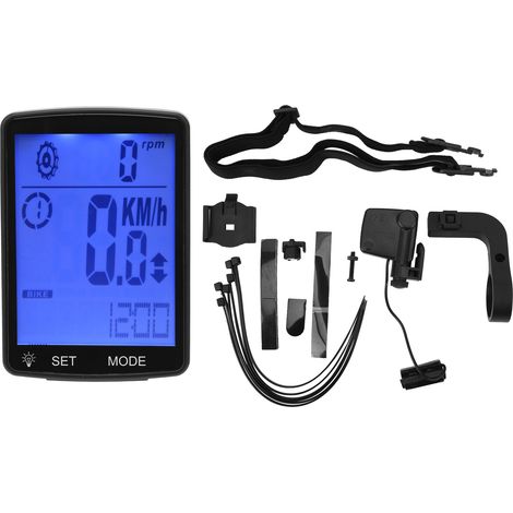 Compteur vélo lumineux multifonction 2.8 pouces écran LED bleu, ordinateur de cyclisme avec chronomètre et indicateur de vitesse