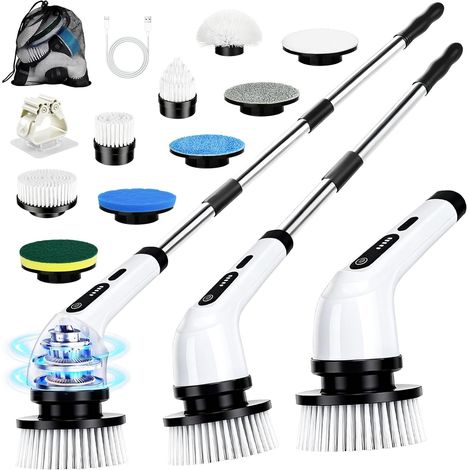 Brosse Nettoyage Electrique, 9 en 1 Brosse Rotative Nettoyage, avec 9 Têtes de Brosses Interchangeables et Tige Télescopique, Electric Spin Scrubber pour Salle de Bain, Cuisine, Voiture (1/5)