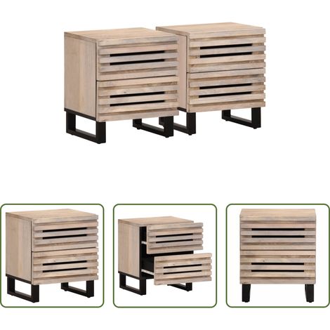 vidaXL Meuble industriel -  Tables de chevet 2 pcs 40x34x46 cm bois manguier massif blanchi (1/5)
