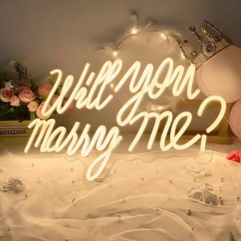 Enseigne néon « Will You Marry Me » — Décoration lumineuse pour toile de fond de mariage — 19,7 x 11,8 pouces — Idéale pour demande en mariage, fête ou réunion (Blanc chaud) (1/5)