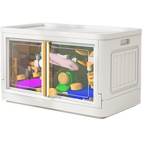 Boîte de rangement empilable à double porte, boîte pliable en plastique pour jouets, vêtements, livres, fenêtre semi-marron