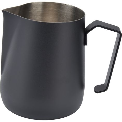 Pitcher à lait 450ml pour mousse à café, bec verseur pointu et design épais pour machine à café professionnelle - Noir