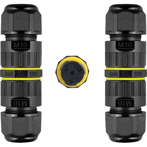 Lot de 2 connecteurs de câble étanches IP68 - 3 broches - Connecteur M16 - Diamètre : 3,5-10 mm (1/4)