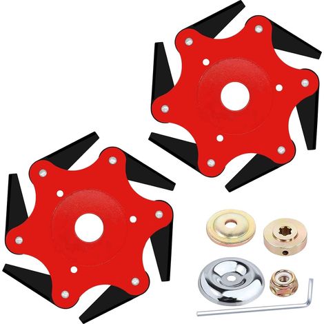 Lames débroussailleuse acier réversibles – Lot de 2 + kit dents – 6 lames rasoir Mn65 – Tête professionnelle (1/5)