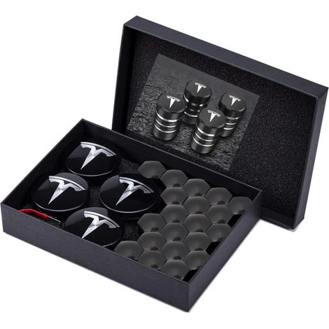 (BlackSilverBlackBox, Chine continentale) - Boîte de 29 pièces compatible avec Tesla Model 3 et Model Y : kit de conversion de jantes Juniper, cache-moyeu et vis de fixation. (1/5)