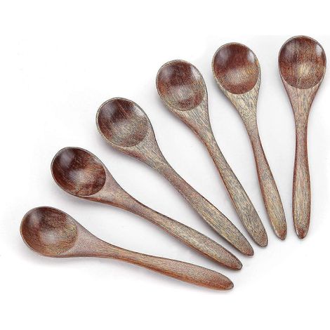 Petites cuillères en bois, lot de 6, cuillères à soupe, cuillères de service, cuillères à thé en bois pour café, thé, confiture, sels de bain (1/5)