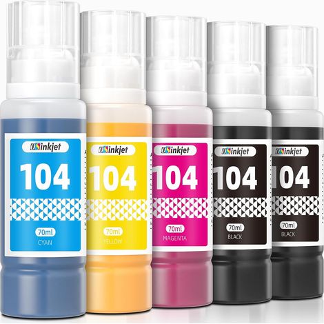 104 Encre Compatible avec EPSON Ecotank ET-2870 ET-2720 ET-2811 ET-2820 ET-2821 ET-2810 ET-2865 ET-2710 ET-2826 (2BK C M Y)