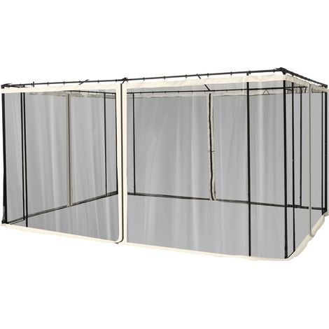 Moustiquaire rechange pavillon jardin 3x4 m, fermeture éclair, polyester noir