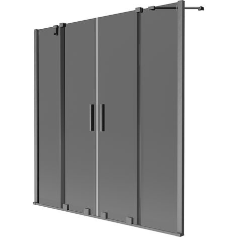 Mexen Velar Duo, 2-flügelig verschiebbare Badewannenabtrennung 140 x 150 cm, Grafit, gebürstet Gun Gray - 896-140-000-42-66 (1/2)