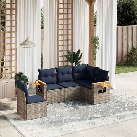 Salon de jardin 5 pièces en résine tressée gris avec coussins et table pliante, 44.56kg - PANGIVO (1/5)