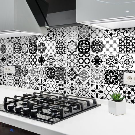 Lot de 24 stickers muraux carrelage adhésif 10x10cm – Motifs carreaux de ciment pour cuisine et salle de bain – Couverture 0,24m² - 24stickers10x10cm (1/5)