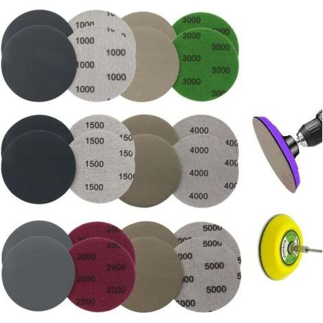 Un paquet contient 24 disques abrasifs ronds de 80 mm avec crochets de fixation. Adaptés au ponçage à sec et à l'eau, ils sont disponibles en différents grains : 1000, 1500, 2000, 3000, 4000 et 5000,  (1/5)