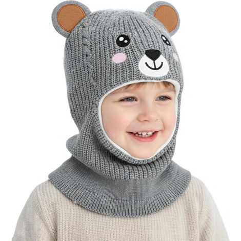 Kinder Schlupfmütze mit Bärenohren, warm gefüttert, winddicht, für Mädchen & Jungen (1/5)