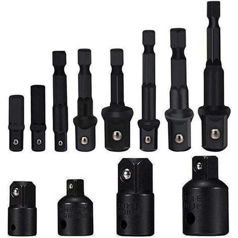Socket Adaptor Converter Set Clé d'écrou de forets à queue hexagonale 8 pièces socket Extension Adaptateur Bit Set Lot de 4 Adaptateurs Réducteurs Pour Clés à Rochet/Clé à Douille- (1/4)