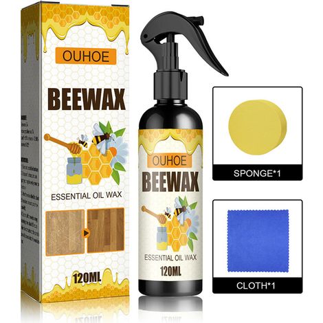 Spray à la cire d'abeille 120 ml / ravive l'éclat, convient aux meubles en bois et aux sols - éponge et chiffon offerts. (1/5)