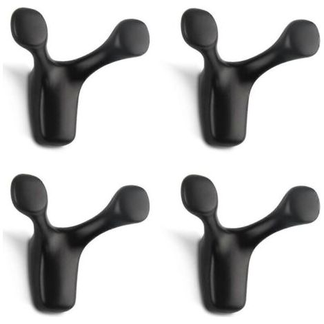 Lot de 4 crochets muraux doubles, crochets muraux robustes en forme de bois de cerf, crochets porte-manteaux en alliage de zinc massif, ajustement sur mesure (noir mat) (1/4)