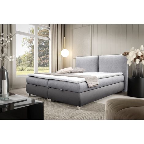 Boxspringbett Schlafzimmerbett VALENTIN 180x200cm Stoff Neve-Vega Grau (1/4)