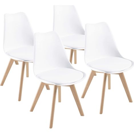 Dewinner – Chaises de salle à manger scandinave – Assise rembourrée en cuir artificiel – Structure en hêtre massif – Lot de 4 – Hauteur d'assise 39cm