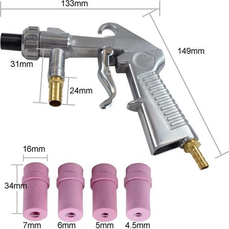 Pistolet de sablage Pneumatique Sableuse Décapage + 4x Céramique Buse 4/5/6/7mm (1/5)