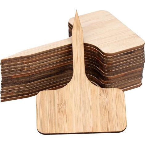 Lot de 24 étiquettes de plantes en bambou respectueux de l'environnement en forme de T pour plantes, graines, fleurs, légumes (10 x 6 cm) (1/5)