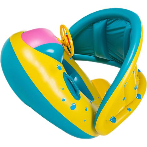 Bouée de natation avec auvent, forme unique, coussin gonflable, dossier confortable, bouée pour enfants, klaxon d'été, bateau (1/5)
