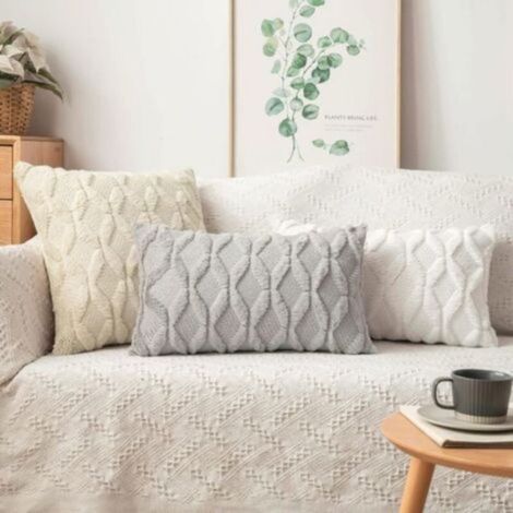Housse Coussin - 30x50 cm - Laine Artificielle Et Daim Artificiel - Motif Diamant - Lot De 2 (1/5)