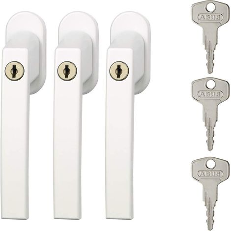 Abus Fg210 Maniglia con Blocco Antifurto, Set di 3, Serratura a Spinta con Cilindro per Finestre, Chiave Maestra, Livello di Sicurezza: 3, 59489, Bianco (1/5)