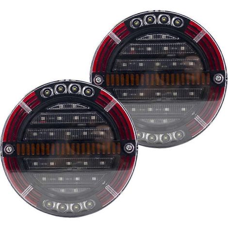 Lot de 2 feux arrière ronds à LED pour remorque avec feu stop, feux de jour et clignotants.