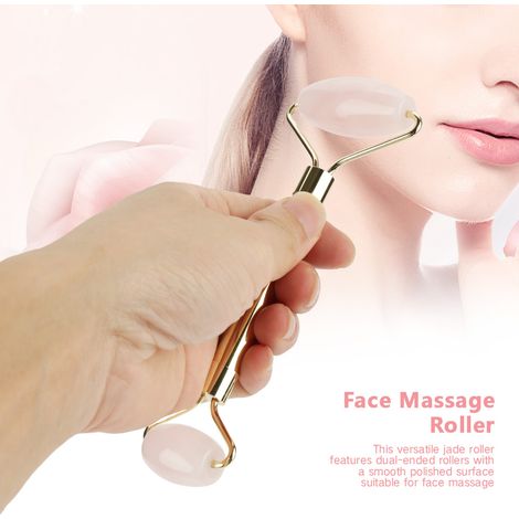 Rouleau de massage visage amincissant en quartz rose et jade naturel à double tête (03) (1/5)
