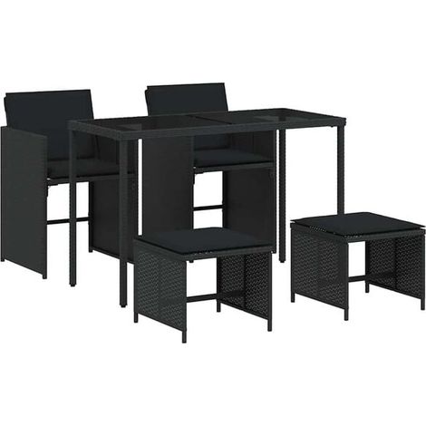 Ensemble de Table et Chaises de Jardin 5 Pièces, Mobilier en Résine Tressée Noire avec Coussins (1/5)