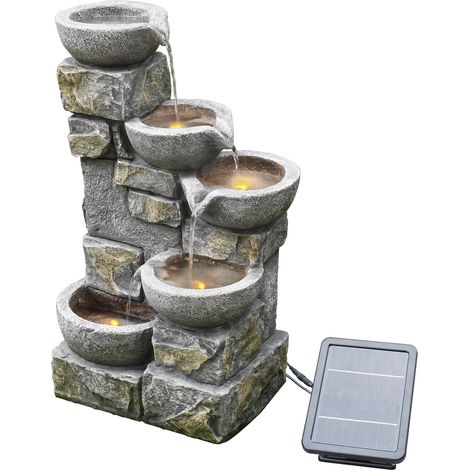 Teamson Home Garden Outdoor Water Feature, Solar Powered Water Fountain, 4-Tier Flowing Bowl Design, With LED Lights, 43.2 x 30.5 x 68.6 (cm) (1/4)