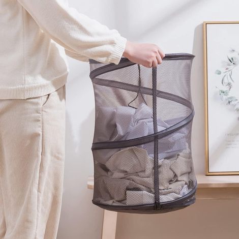 Cesto portabiancheria pieghevole in rete con coulisse per raccogliere e riporre la biancheria - organizer per vestiti per lavanderia e camera da letto (1/4)