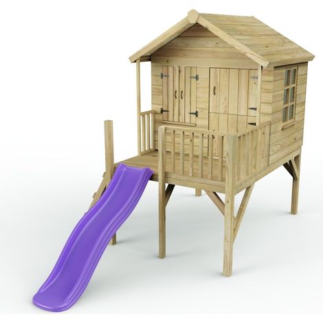 5ft x 5ft Wooden Garden Playhouse on Deck with 6ft Slide - Nightingale Purple