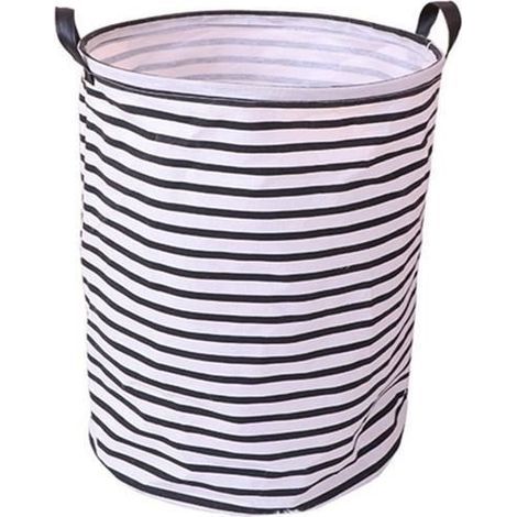 Collapsible Cotton Laundry Basket - Large Capacity - White/Black (1/4)