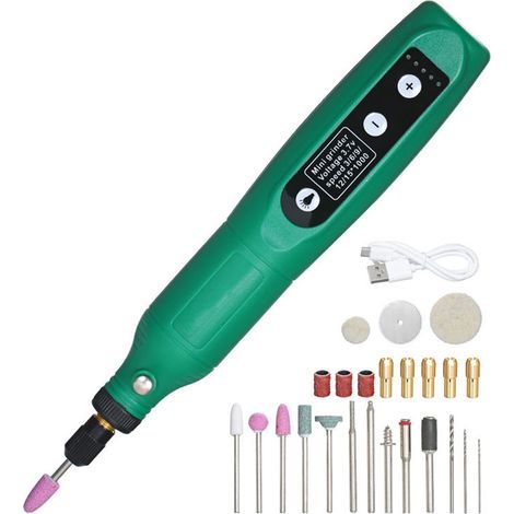 Outil rotatif sans fil 3,7 V Li-Ion, 5 vitesses variables, chargement USB, multi-usages pour petits travaux de bricolage, polissage, cirage, perçage et gravure, vert (1/4)