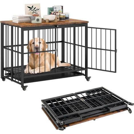 COSTWAY Cuccia Pieghevole per Cani, Casetta Resistente alle Masticazioni con Porta e Ruote Bloccabili per Razze Piccole, Cuccia Decorativo da Interno per Animali Domestici (97 x 64 x 75 cm) (1/5)