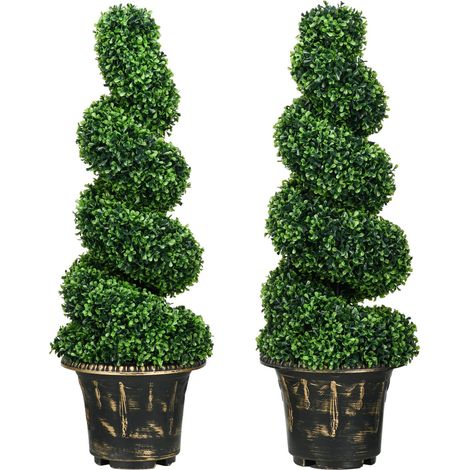 Künstliche Pflanzen 2er-Set, UV-beständige Kunstpflanze im Blumentopf, 90 cm Zimmerpflanze Buchsbaum für Indoor, Outdoor