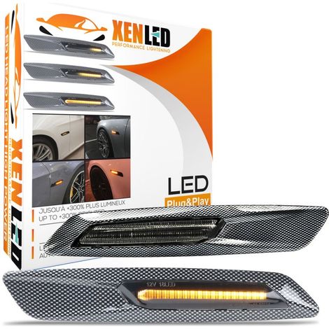 Répétiteurs latéraux LED Défilants BMW Série E81 E82 E87 E88 E90 E91 E92 E93 E60 E61 - Finition Carbone + Smoke - Homologué ECE (1/5)