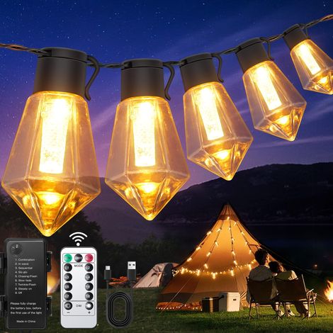 Guirlande lumineuse d'extérieur LED 9 m avec 12 ampoules ST64 LED rechargeable par USB 5000 mAh pour extérieur, Noël, fenêtres, escaliers, jardin, fête, mariage (1/5)