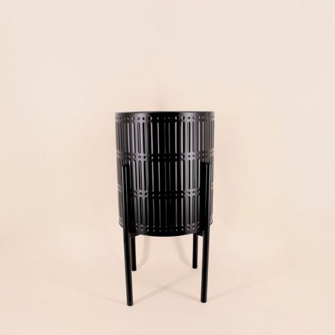 Cache pot en métal structuré noir 31x61cm
