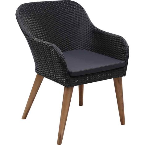 Lot de 2 Chaises de jardin - Chaises d'extérieur avec coussins Résine tressée Noir (1/5)
