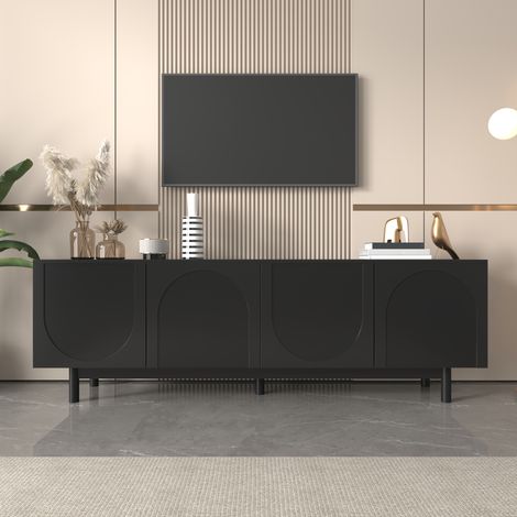 TV-Schrank 175x38x56 cm schwarz aus MDF und Spanplatte mit 4 Türen und verstellbaren Einlegeböden (1/5)