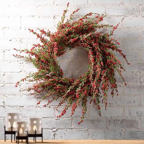 Guirlande De Noël - Couronne Décorative Porte Fenêtre Mur - Boules Métallisées Branches Artificielles Vertes - 45 cm - 1 Pièce (1/5)