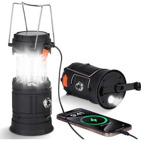 Solar Camping Lamp with Hand Crank, Portable Camping Lantern Outdoor Flashlight, 3200mAh Battery, 3 Charging Methods, Waterproof Camping Lamp for Camping, Reading, Hiking, Emergencies (1/5)